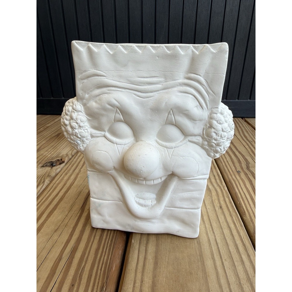 Vintage 1991 Scioto Hand Made Ready to Paint Ceramic Bisque Clown Face Bag 3D